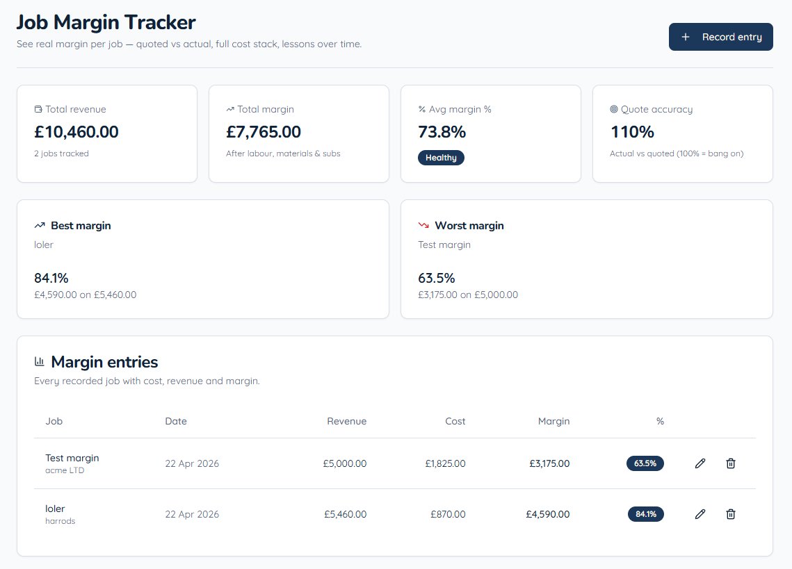 Job Margin Tracker showing real margin per job