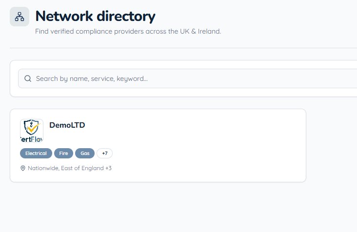 CertFlow Network directory of verified compliance providers